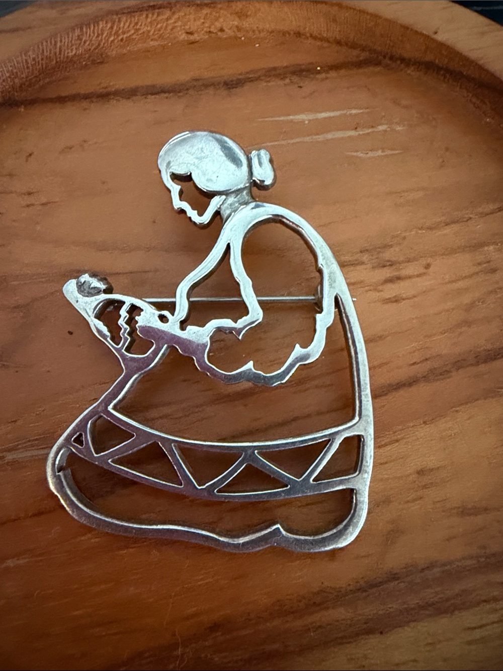 Sterling Silver “Mother and Child” Silhouette Brooch -by Belinda Woody